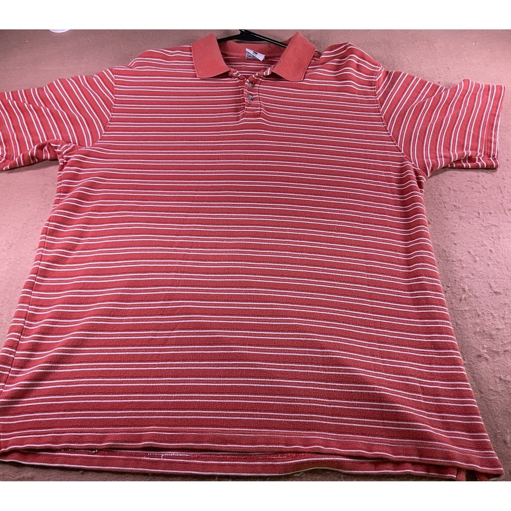 Columbia Mens XCO Polo Shirt Large Orange White Striped Short Sleeve Cotton